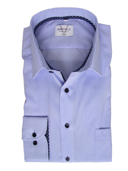Marvelis Hemd MODERN FIT UNI POPELINE hellblau mit New Kent Kragen in moderner Schnittform