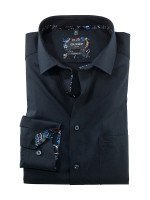 OLYMP Luxor modern fit Hemd UNI POPELINE dunkelblau mit Global Kent Kragen in moderner Schnittform
