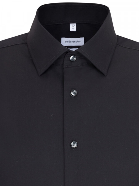 SEIDENSTICKER Tailored Fit Hemd Schwarz Business Kent Popeline - Ansicht 2