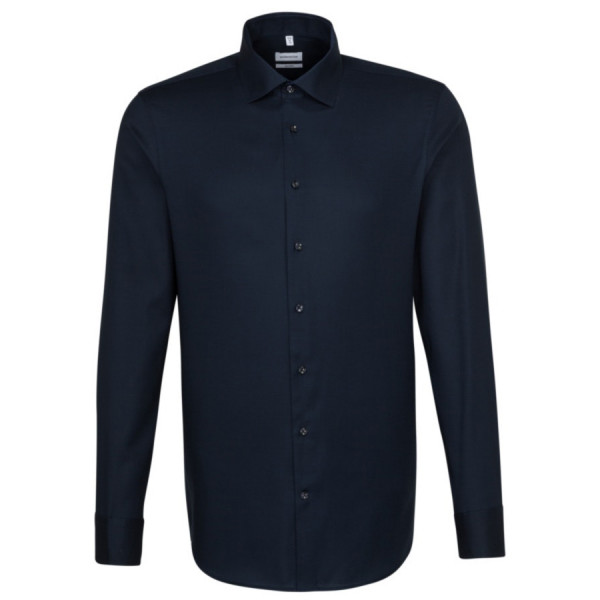 Seidensticker SHAPED Hemd STRUKTUR dunkelblau mit Business Kent Kragen in moderner Schnittform