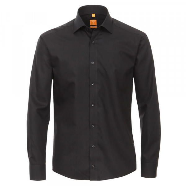 Redmond MODERN FIT Hemd UNI POPELINE schwarz mit Kent Kragen in moderner Schnittform