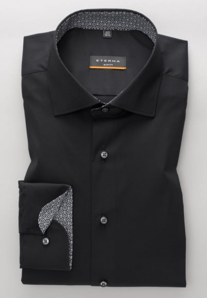 Eterna Hemd SLIM FIT UNI STRETCH schwarz mit Classic Kent Kragen in schmaler Schnittform