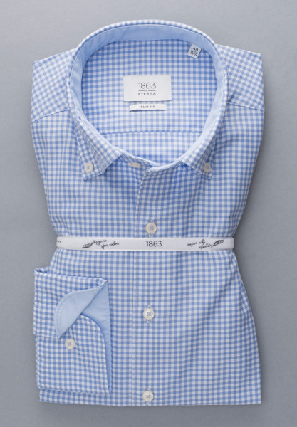 Eterna Hemd SLIM FIT TWILL hellblau mit Button Down Kragen in schmaler Schnittform