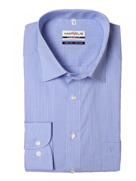 Chemise Marvelis COMFORT FIT UNI POPELINE bleu clair avec col Nouveau Kent en coupe classique