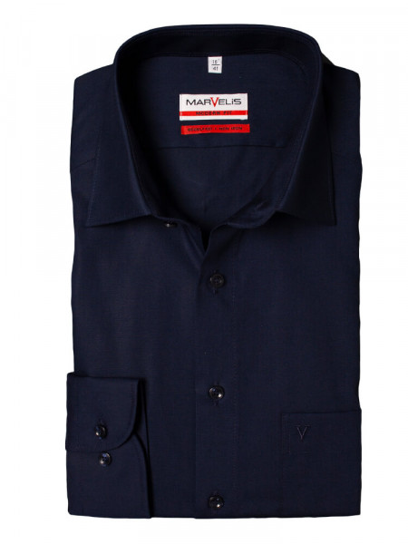 Chemise Marvelis MODERN FIT UNI POPELINE bleu foncé avec col Nouveau Kent en coupe moderne