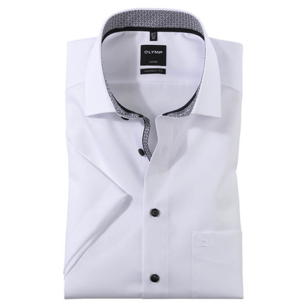 OLYMP Luxor modern fit Hemd UNI POPELINE weiss mit Global Kent Kragen in moderner Schnittform