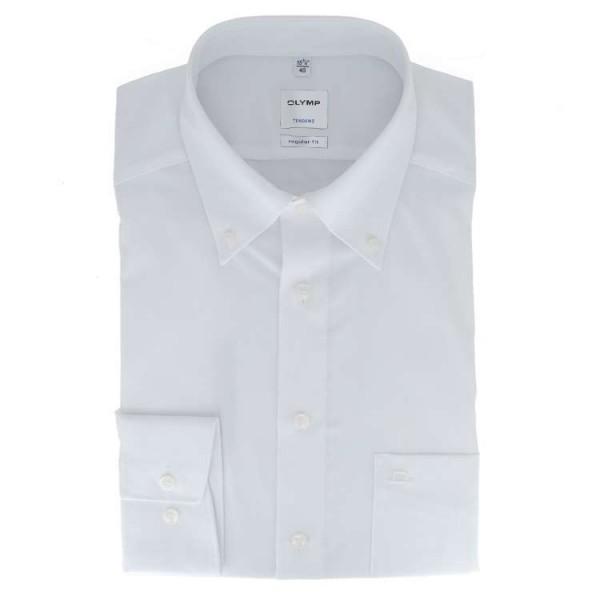OLYMP Tendenz modern fit Hemd UNI POPELINE weiss mit Button Down Kragen in moderner Schnittform