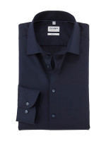 Olymp Hemd LEVEL 5 SATIN dunkelblau mit New York Kent Kragen in schmaler Schnittform