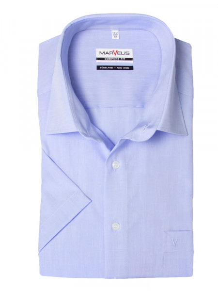 Chemise Marvelis COMFORT FIT CHAMBRAY bleu clair avec col Nouveau Kent en coupe classique