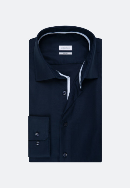 Seidensticker Hemd TAILORED STRUKTUR dunkelblau mit Business Kent Kragen in schmaler Schnittform