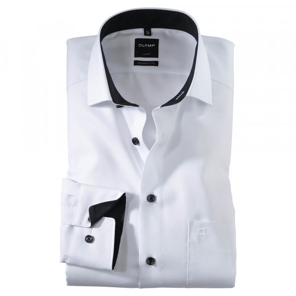 OLYMP Luxor modern fit Hemd FAUX UNI weiss mit Global Kent Kragen in moderner Schnittform