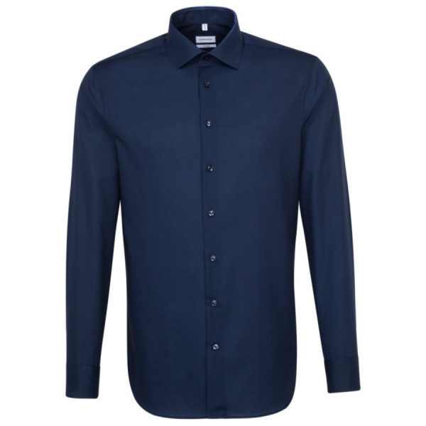 Seidensticker SHAPED Hemd UNI POPELINE dunkelblau mit Business Kent Kragen in moderner Schnittform