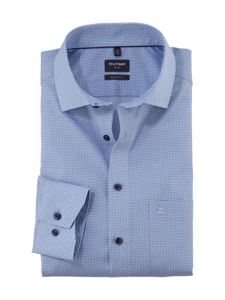 Olymp Hemd LUXOR modern fit PRINT hellblau mit Global Kent Kragen in moderner Schnittform