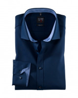 OLYMP Level Five body fit Hemd UNI POPELINE dunkelblau mit Royal Kent Kragen in schmaler Schnittform