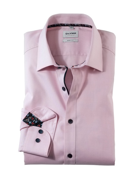 Olymp Hemd LEVEL 5 UNI POPELINE rosa mit New York Kent Kragen in schmaler Schnittform