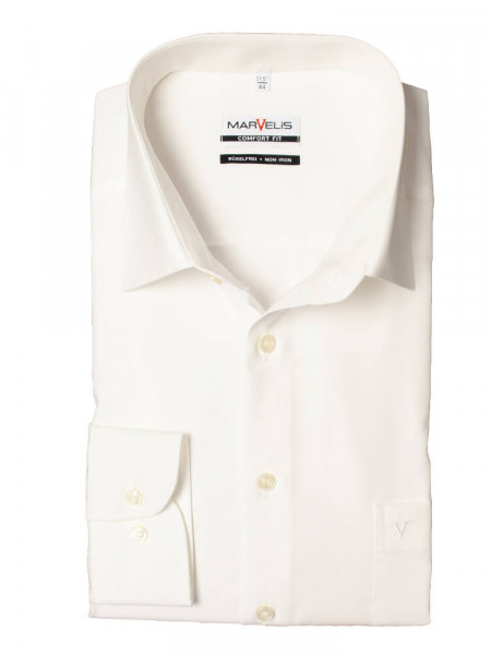 Chemise Marvelis COMFORT FIT UNI POPELINE beige avec col Nouveau Kent en coupe classique