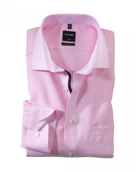 OLYMP Luxor modern fit Hemd FAUX UNI rosa mit Global Kent Kragen in moderner Schnittform
