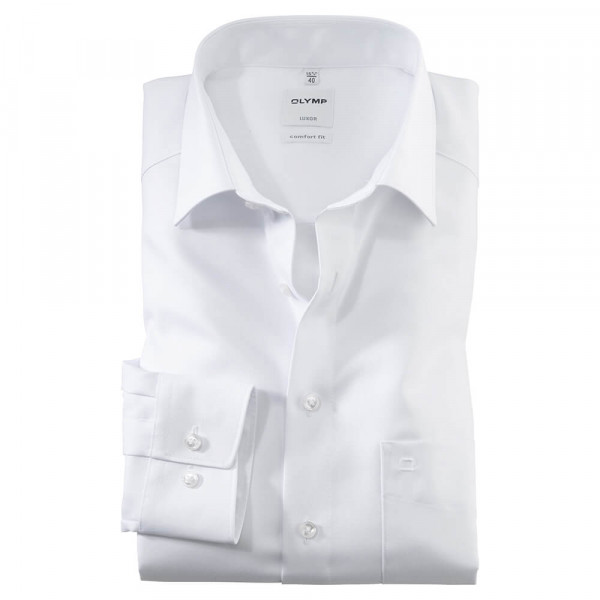 OLYMP Luxor comfort fit Hemd TWILL weiss mit New Kent Kragen in klassischer Schnittform
