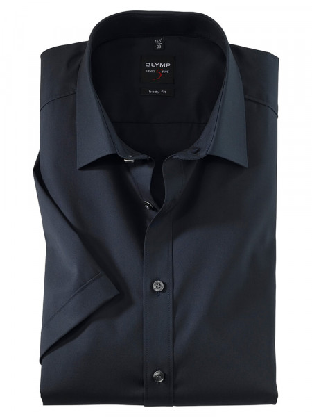 OLYMP Level Five body fit Hemd UNI STRETCH dunkelblau mit New York Kent Kragen in schmaler Schnittform