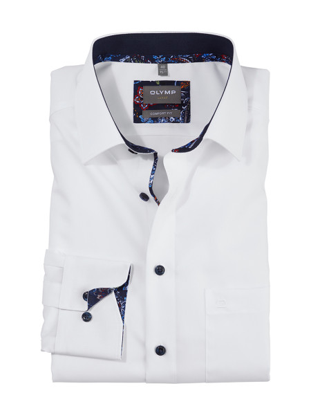 OLYMP Luxor comfort fit Hemd UNI POPELINE weiss mit New Kent Kragen in klassischer Schnittform